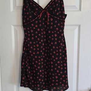 Princess Polly Black Dress with Red Floral Design